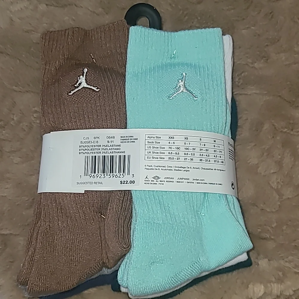 Jordan 6-Pack Cushioned Crew Socks in Teal & Slate Blue